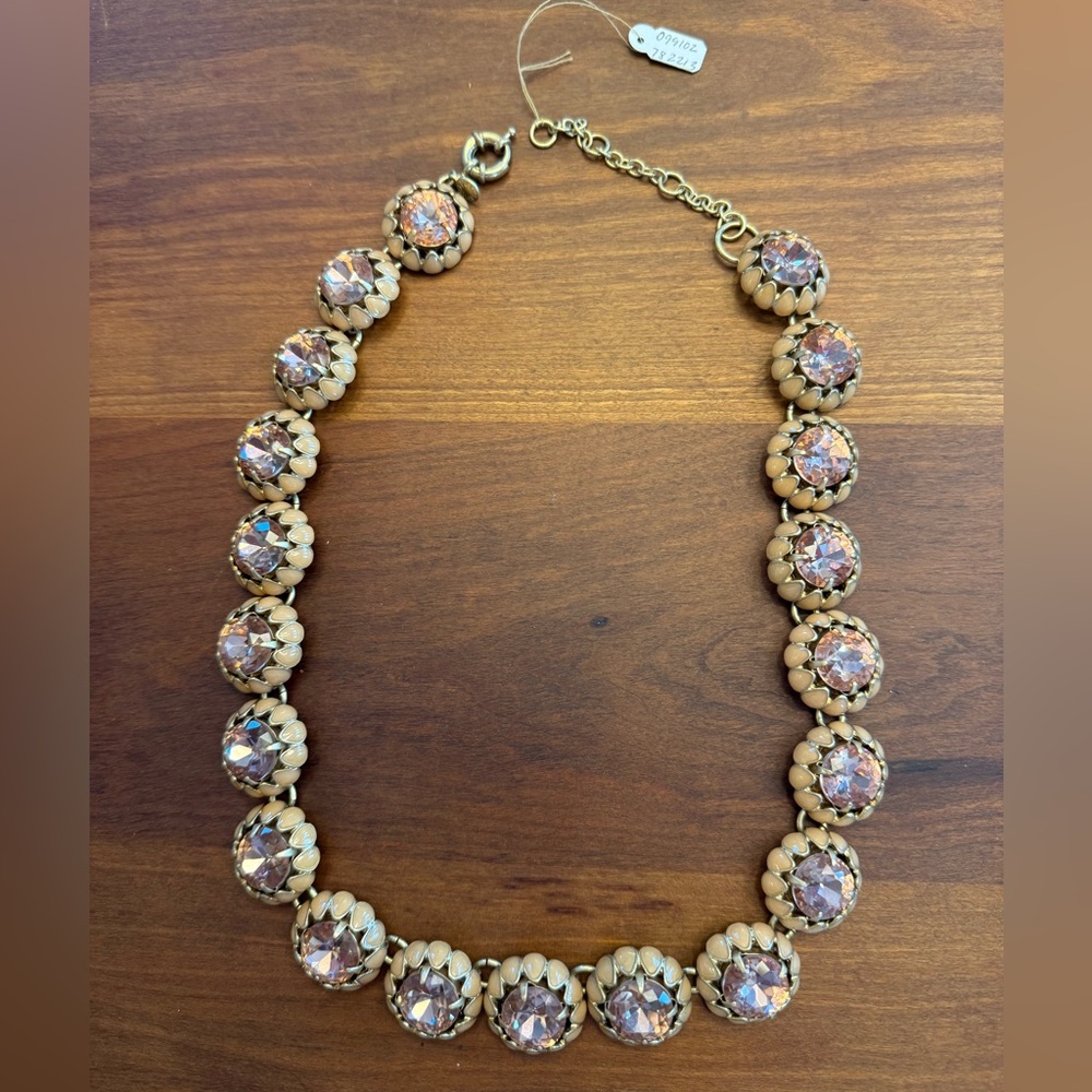 J CREW Carmel & Peach Sunburst jeweled statement Necklace NWT